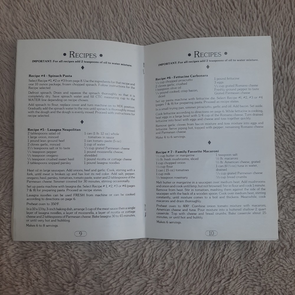 CREATIVE TECHNOLOGIES PASTA EXPRESS X2000/3000 Instructions & Recipe Book