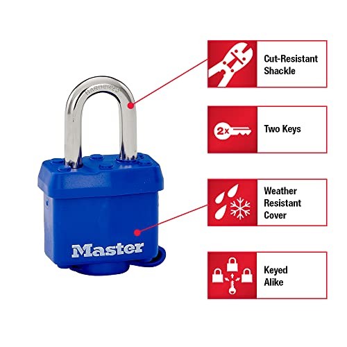 312TRI Laminated Padlock with Key & Thermoplastic Shell, Blue, Pack of 3