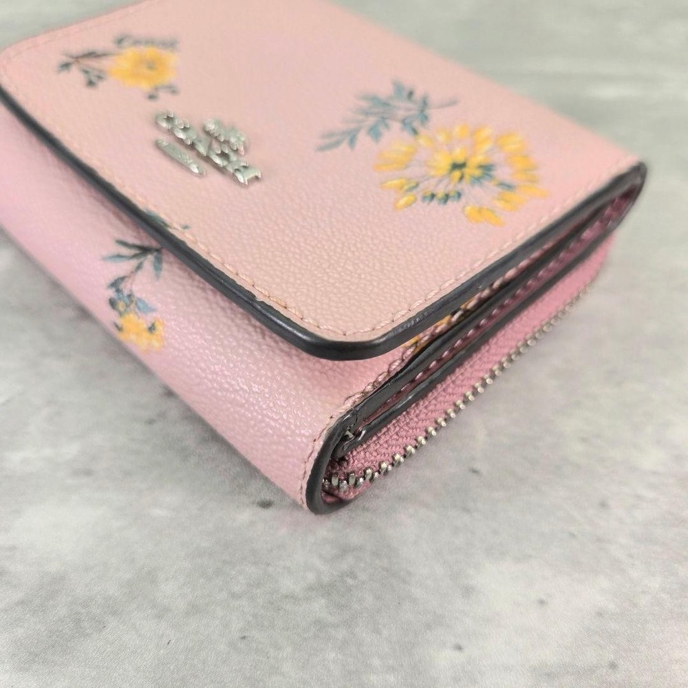COACH Floral Print Leather Tri-Fold Wallet