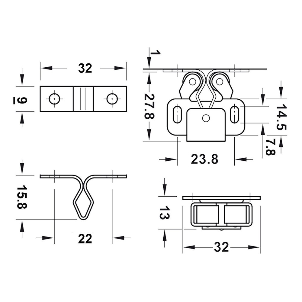 4x Brass Double Roller Spring Loaded Catch Latch, For Cupboards, Cabinets, Doors