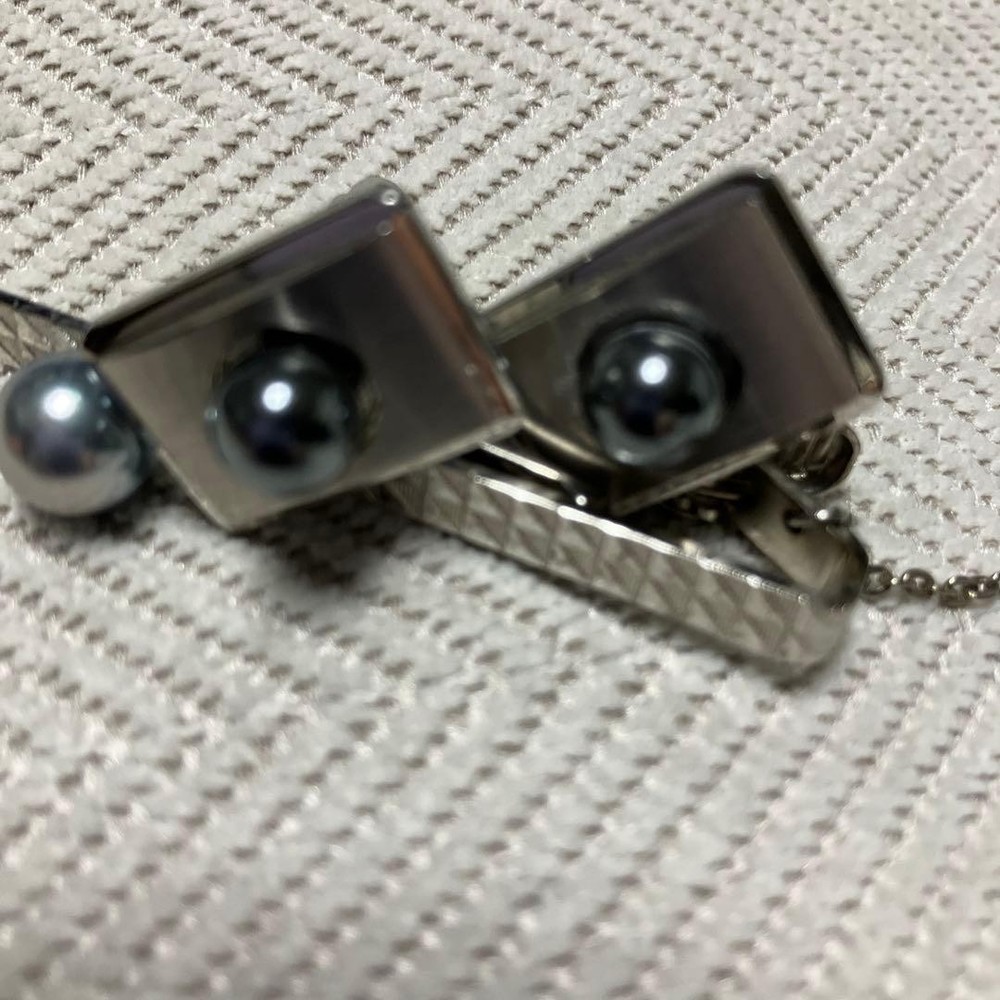 Silver Tie Pin Cufflinks Button Set -USED-JP NO BOX