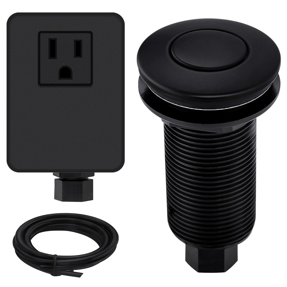Garbage Disposal Air Switch Kit with Long Button Matte Black Brass Cover