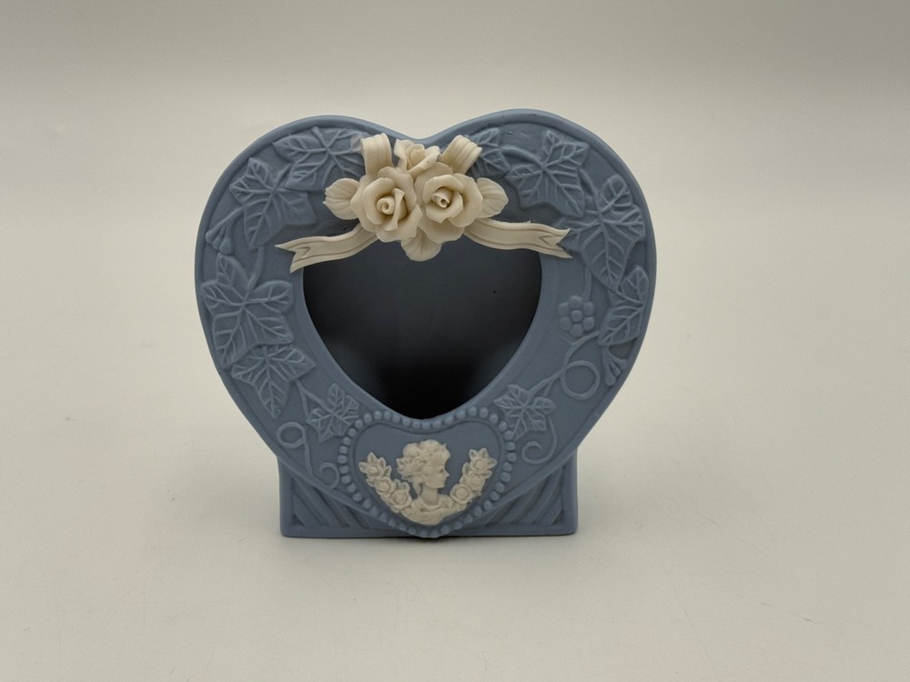 Vintage Ceramic Bisque Cameo Frame Blue/White Roses NOS