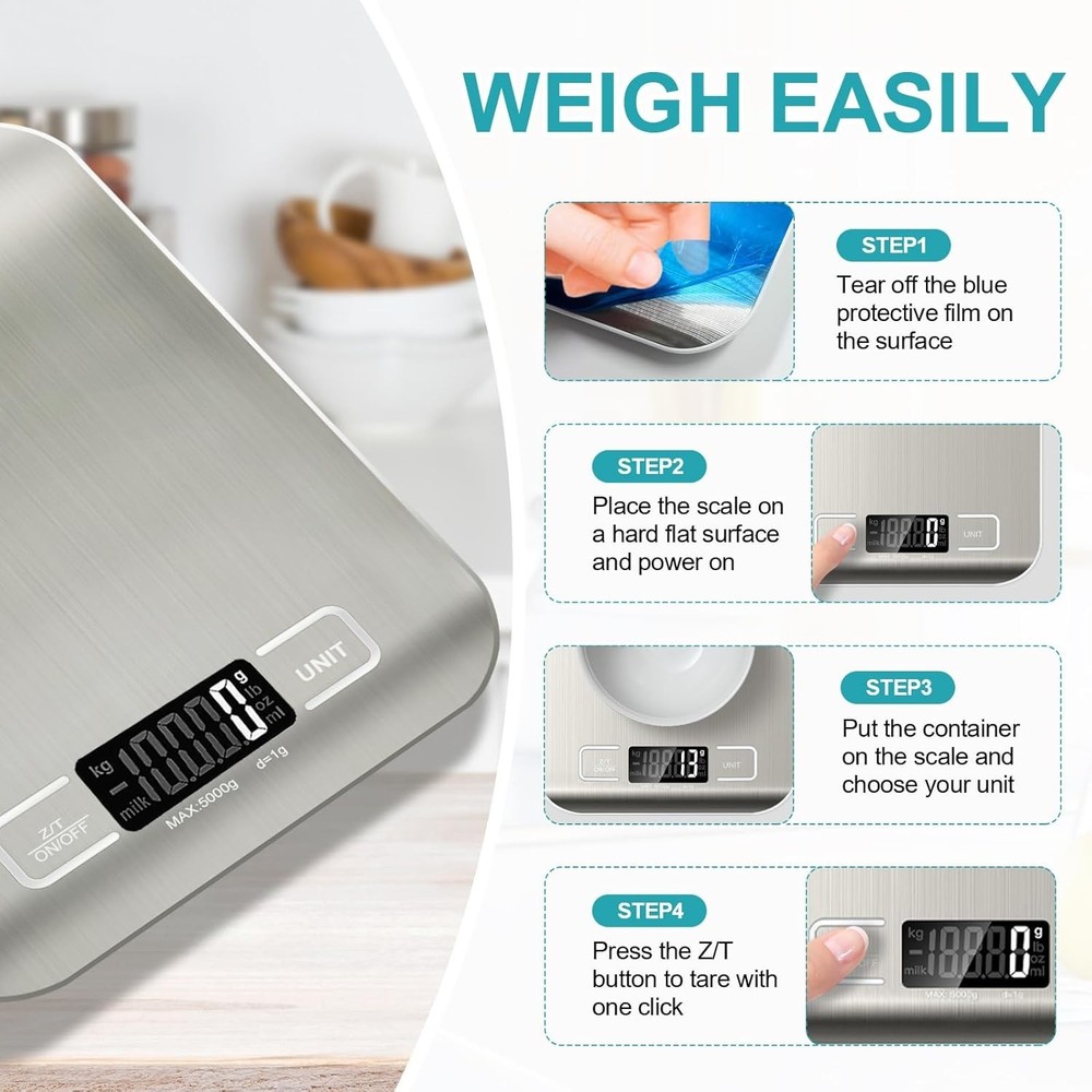 Food Scale, 11lb Kitchen Scale with 6 Units Tare Function & LCD Display, 0.05oz