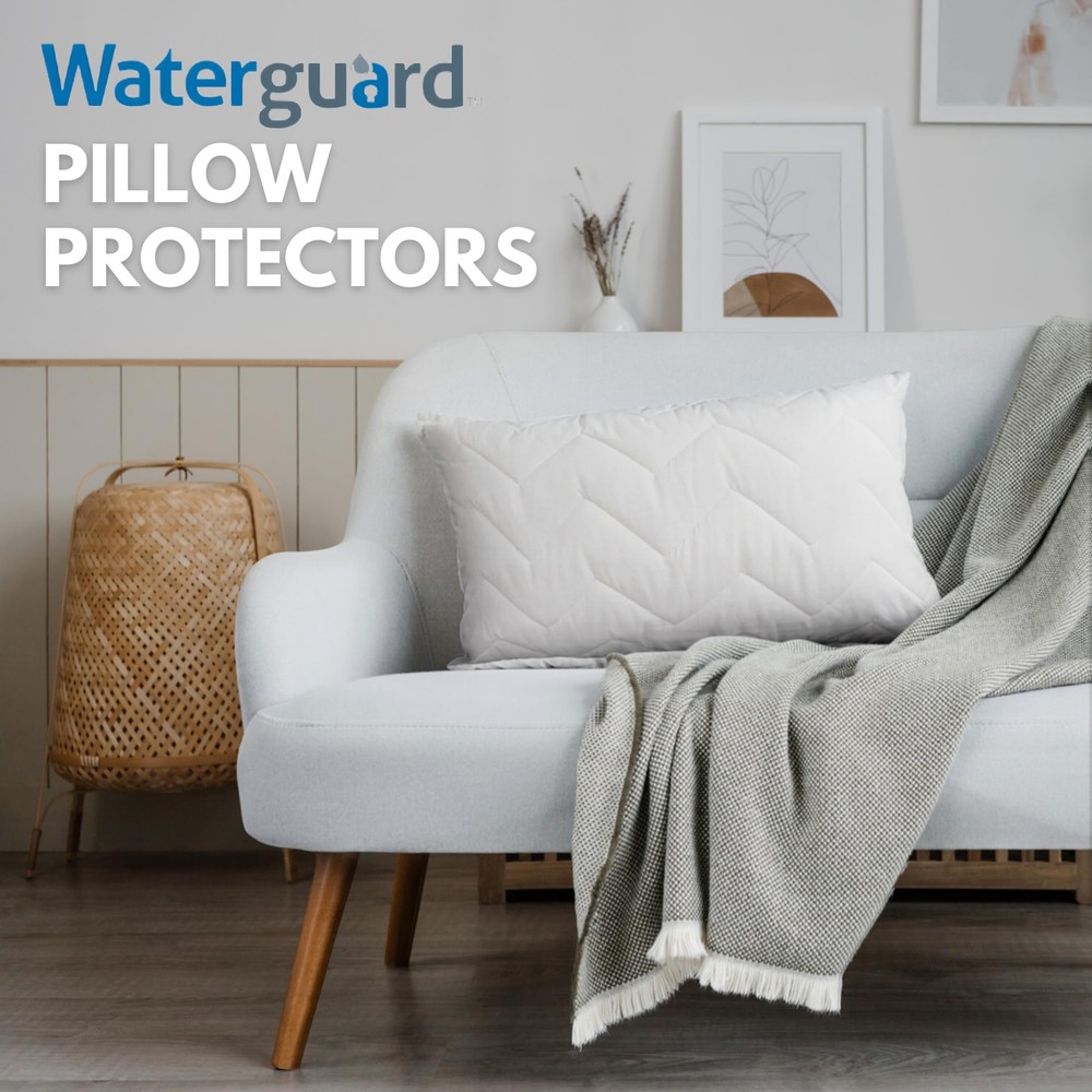 Quilted Pillow Protector - Waterproof and Bed Bug Proof Zippered Pillow Prote...
