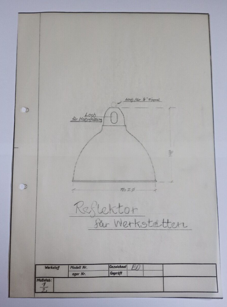 Technical drawing sketch GICS Hamm Westf. Lamp Spotlight Reflector Circa 1940
