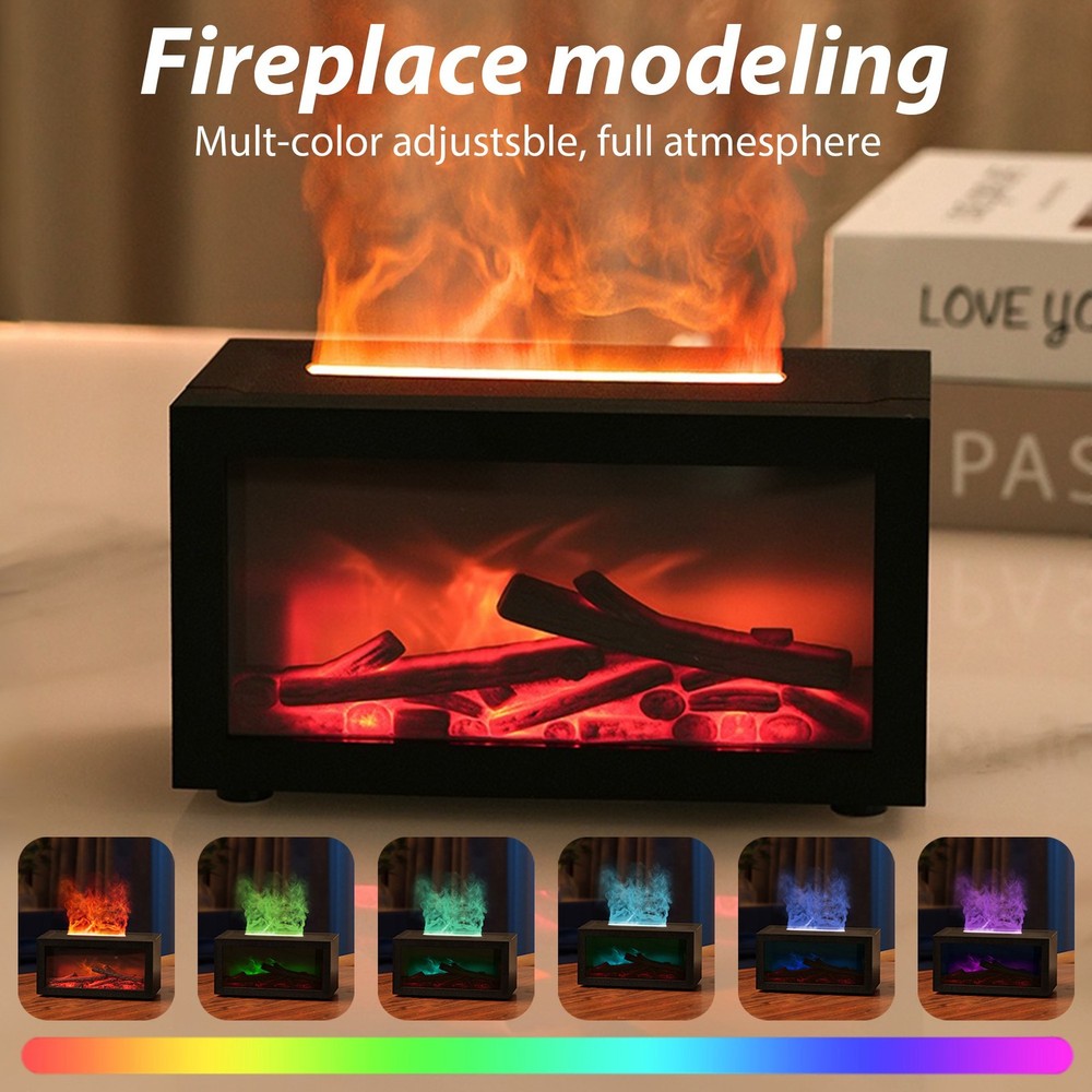 7 Color Fireplace Aroma Diffuser Flame Home Mist Humidifier Mute Work
