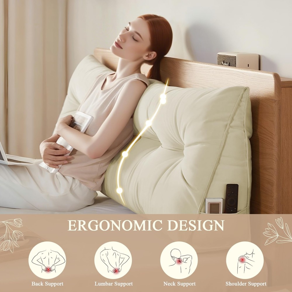Headboard Pillow Queen, Large Triangular Wedge Headboard Pillow for Reading a...