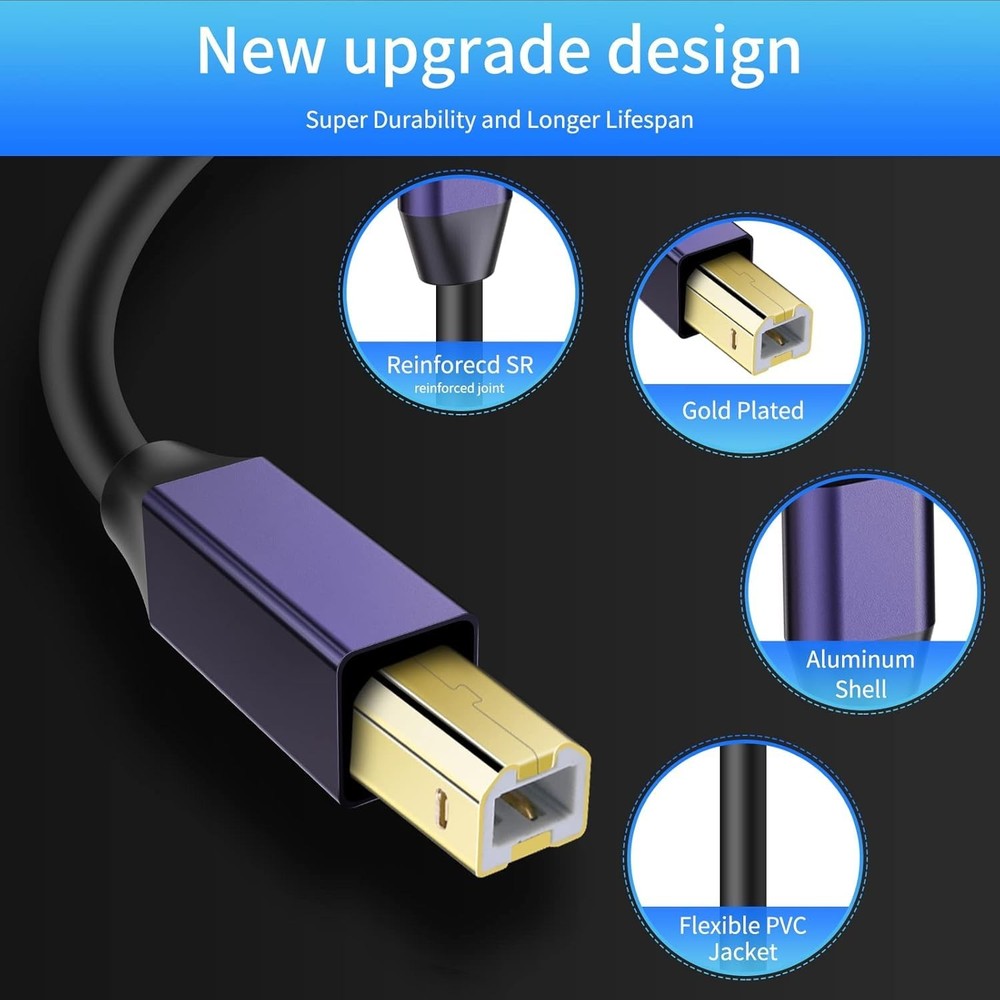 LDKCOK USB B to C Printer Cable 6FT, C MIDI Black