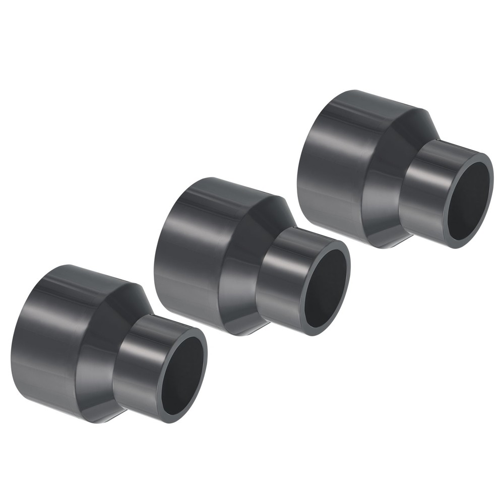 3pcs PVC Reducer Pipe Fitting 2.5x1.6" Socket Coupling Adapter Connector, Grey
