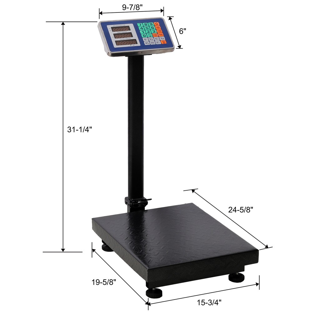 660lbs Weight Computing Digital Scale Floor Platform Scale W/LB/KG Tare Black US