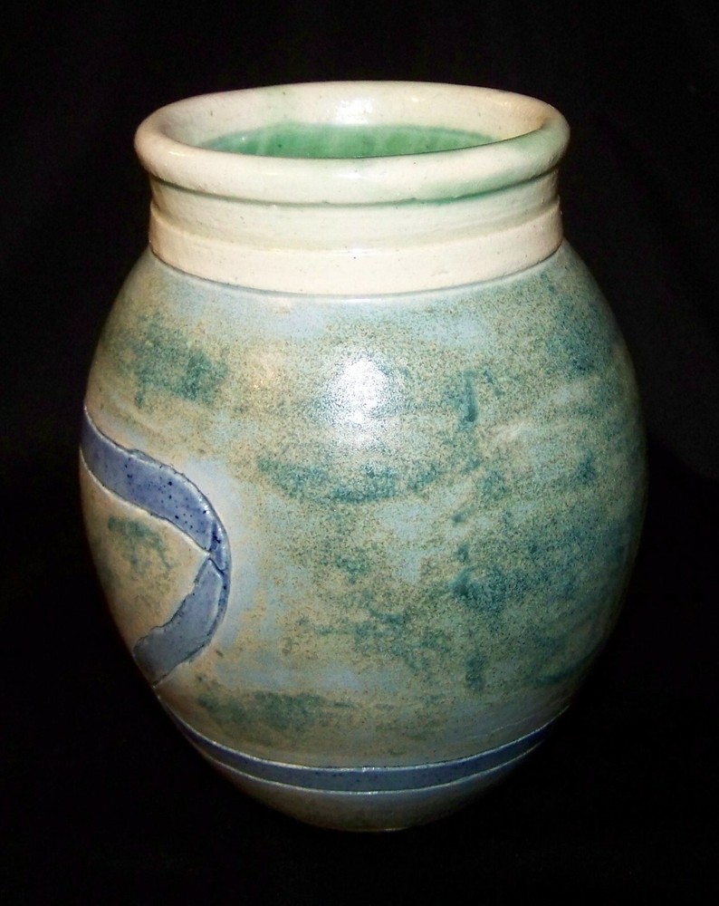 ASHLEY BEST GREEN BLUE GOLD SIGNED POTTERY VASE