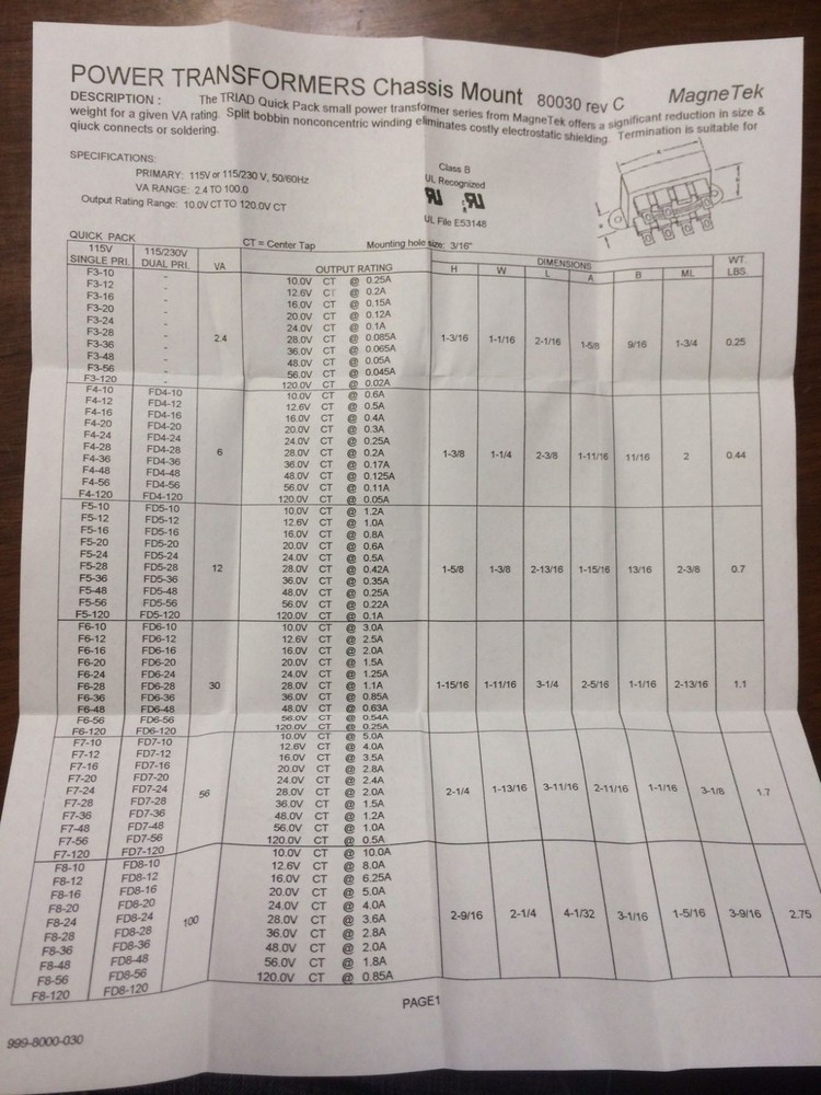 MagneTek Triad Power Transformer FD5-12 Class B