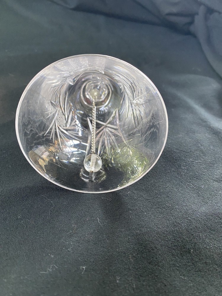 CRYSTAL GLASS BELL WITH CHRISTMAS TYPE ETCHING 7-1/2” TALL