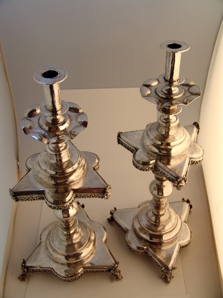 Spanish Colonial Silver Altar Candlesticks Baroque Figural 1700