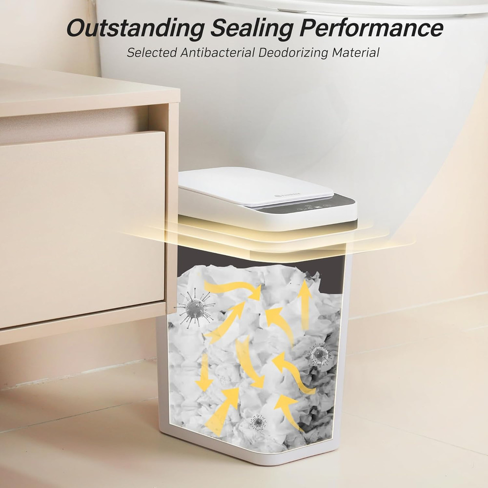 Bathroom Garbage Can with Lid, 2.6 Gallon Diaper Trash Can, Automatic Trash Cans
