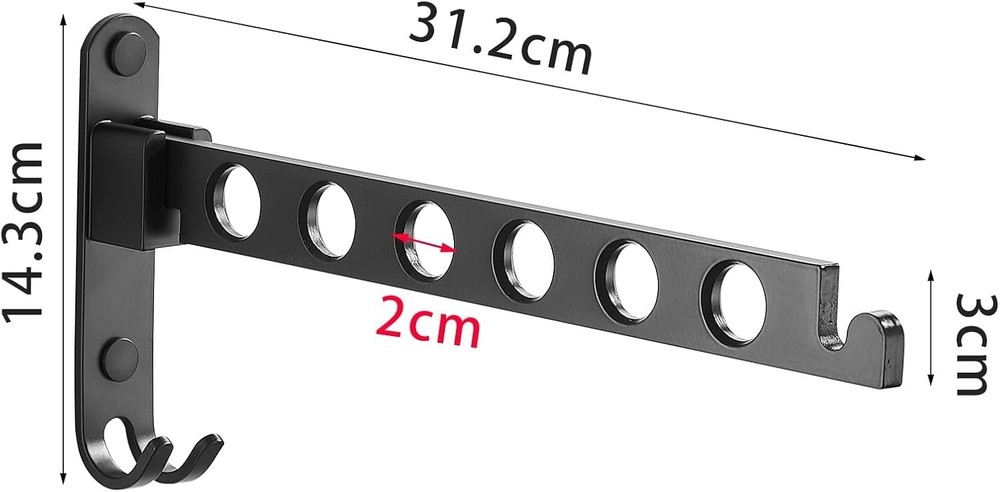 JOOM Retractable Folding Wall Mounted Clothes Hanger One pack, Matte Black