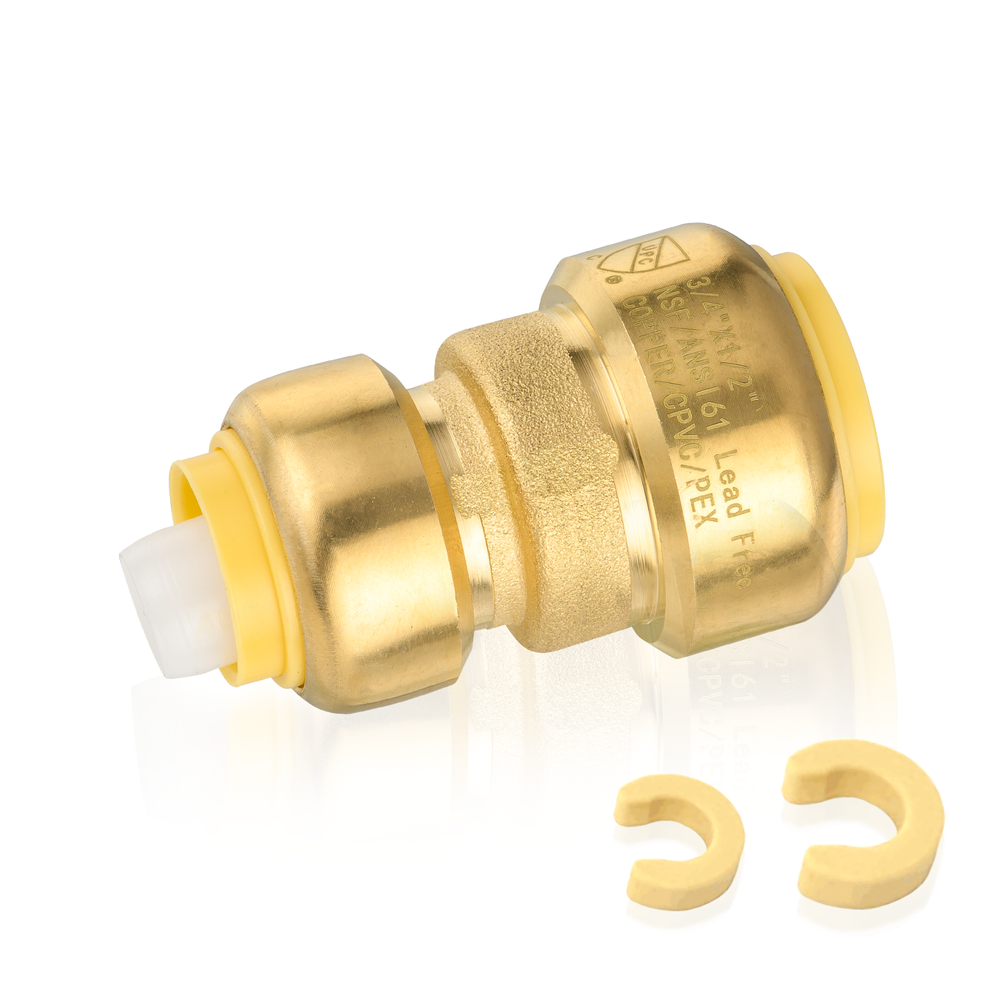 EFIELD (2 to100 Pack) 3/4"Push Fit×1/2"Reducing Coupling Brass Fitting Lead Free