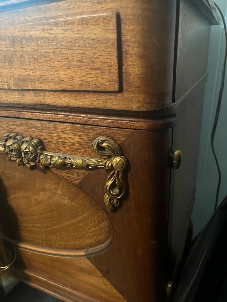 French provincial antique armoire and side table