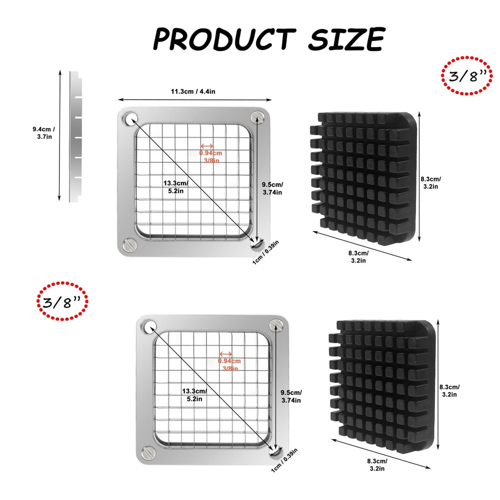 2Pcs 3/8''Replacement Chopper Blade, Commercial Vegetable Chopper Dicer Stain...