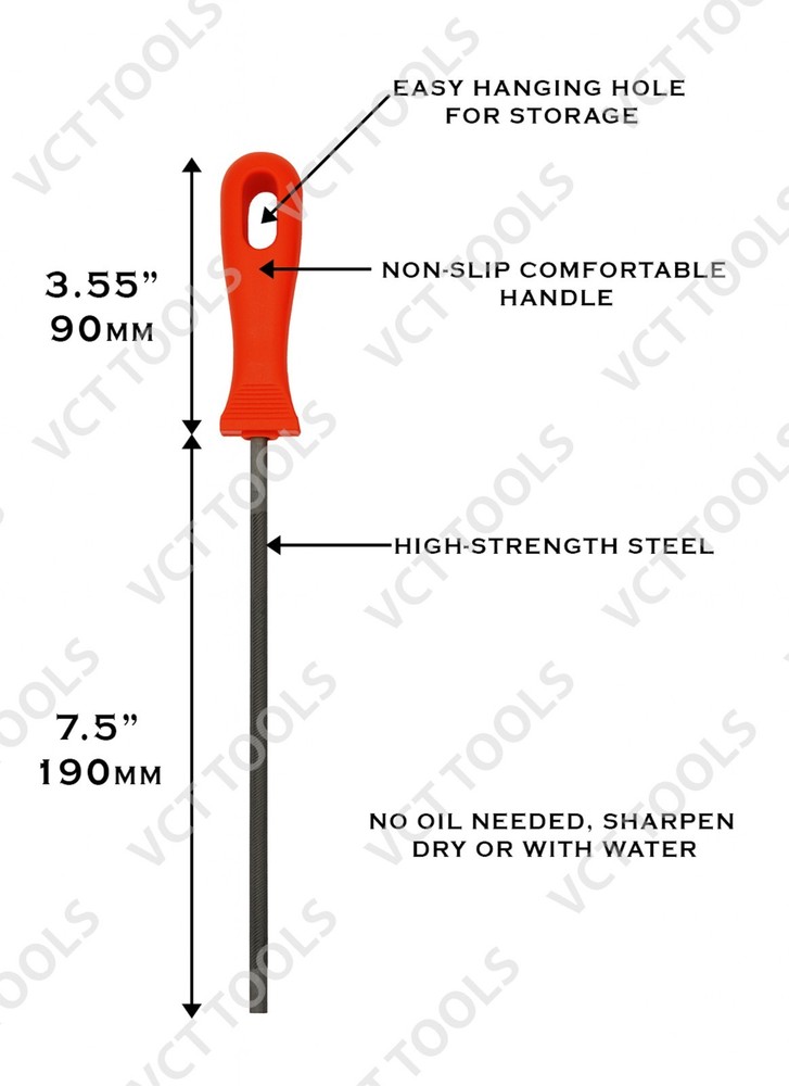3pc Chainsaw File Set 7.5" Round Files 5/32 3/16 7/32 Chain Sharpening Kit