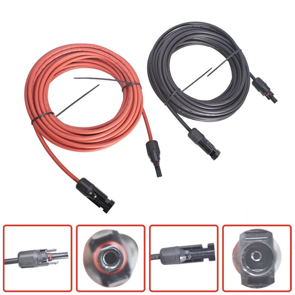 12AWG 1 Pair 30 FT Black + Red Solar Panel Extension Cable Wire Connector