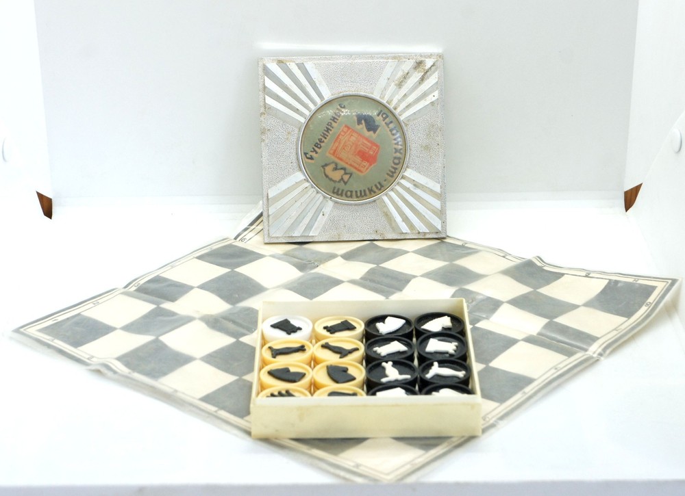 USSR Plastic Chess and Checkers Set Two in One + Board