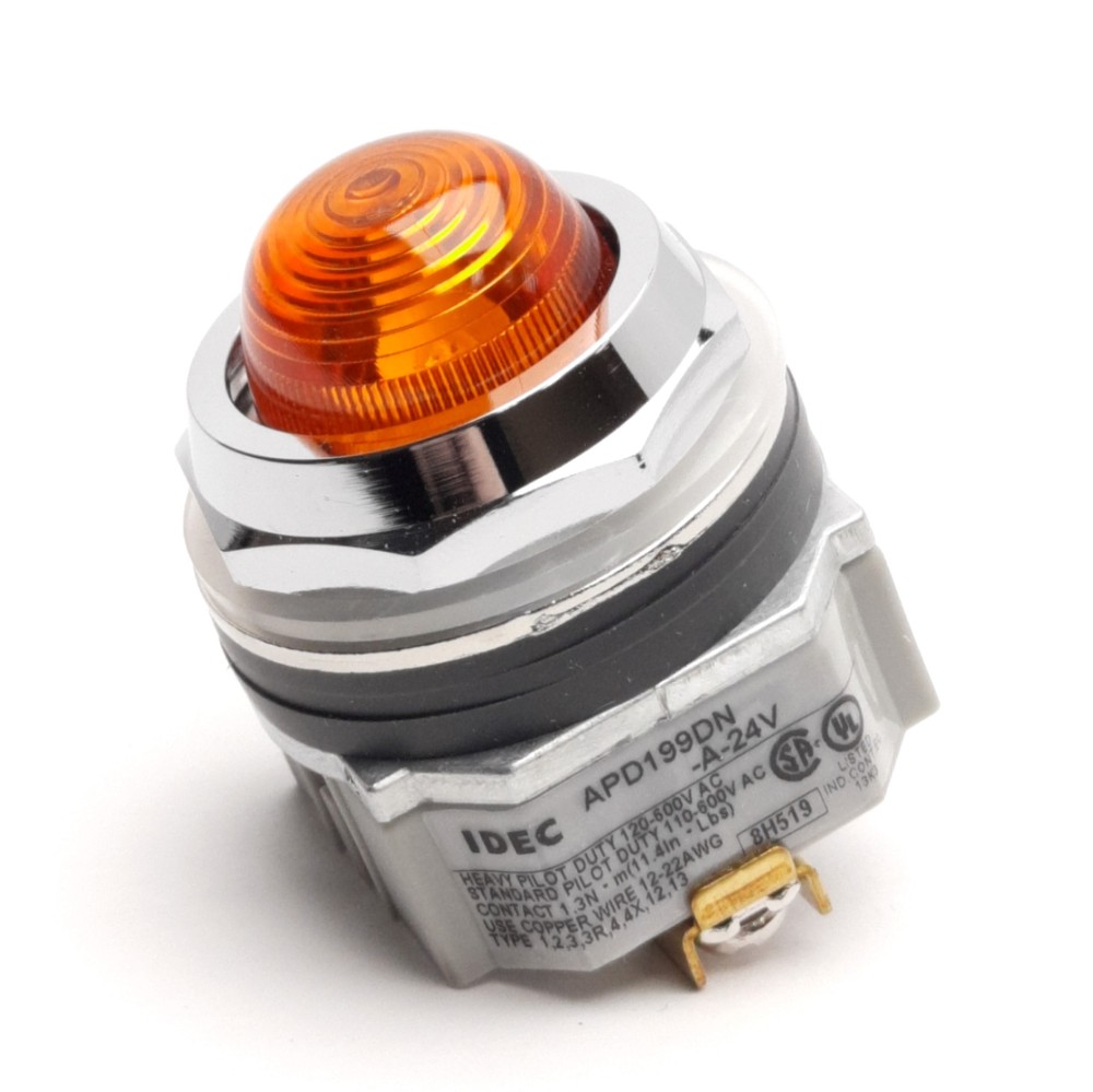 Idec APD199DN-A-24V Dome Pilot Light, Amber, 24V AC/DC, 30mm Diameter
