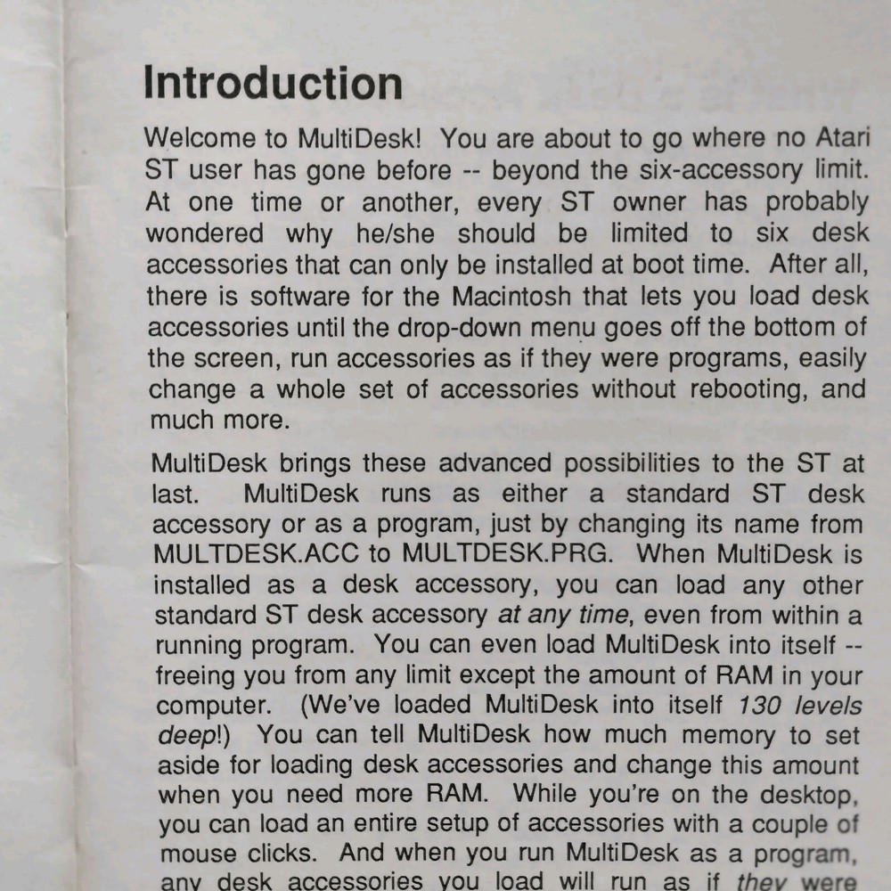 Multi Desk 1988 Vintage Atari ST CodeHead Software 3.5" Disk and Manual
