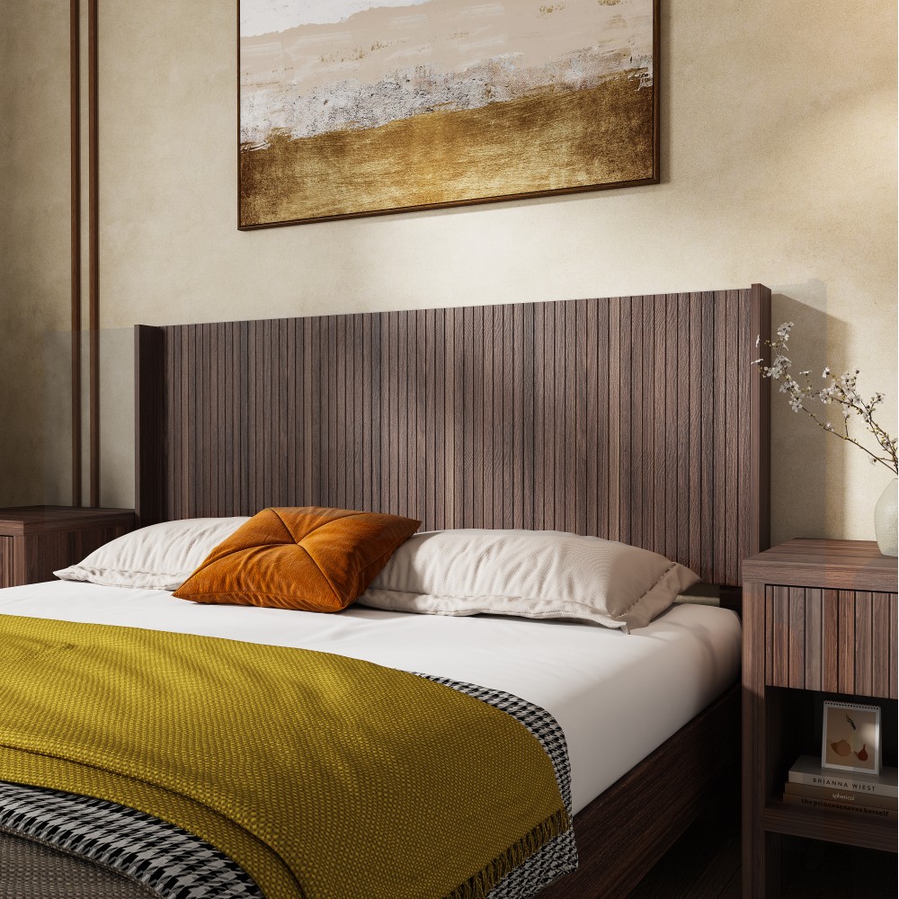 Farmhouse Wood Headboard Wide Wall Mounted Fluted Panel Wingback