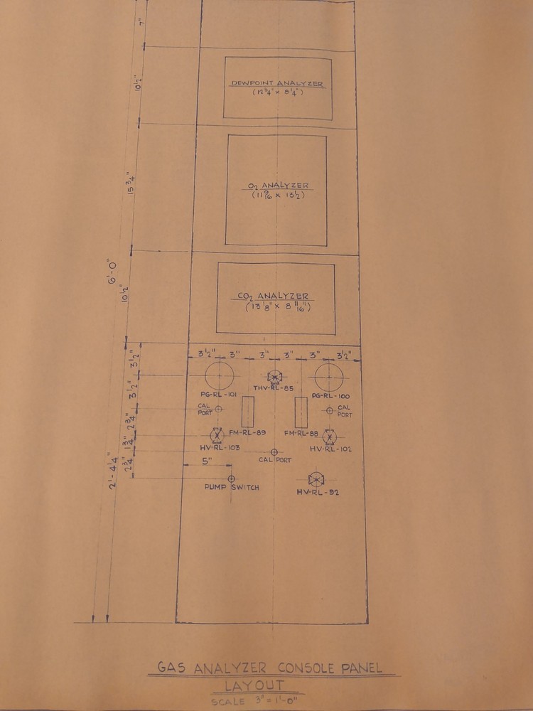2 Vintage NASA Blueprint Schematic "Gas Sample Panel/Gas Analyzer Console" 1985
