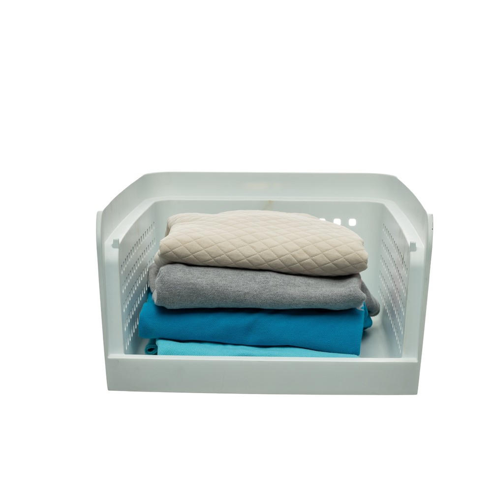 Open-Front White Plastic Stackable Closet Storage Organizer Bin W/ Breathable