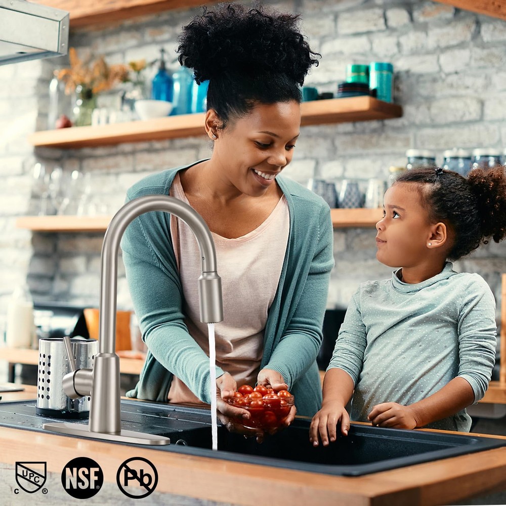 Kitchen Faucet with Pull Down Sprayer, High Arc Single Handle Brushed Nickel ...