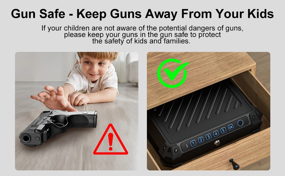 Biometric Gun Safe Pistols Firearm Security Fingerprint Smart Quick Access LED