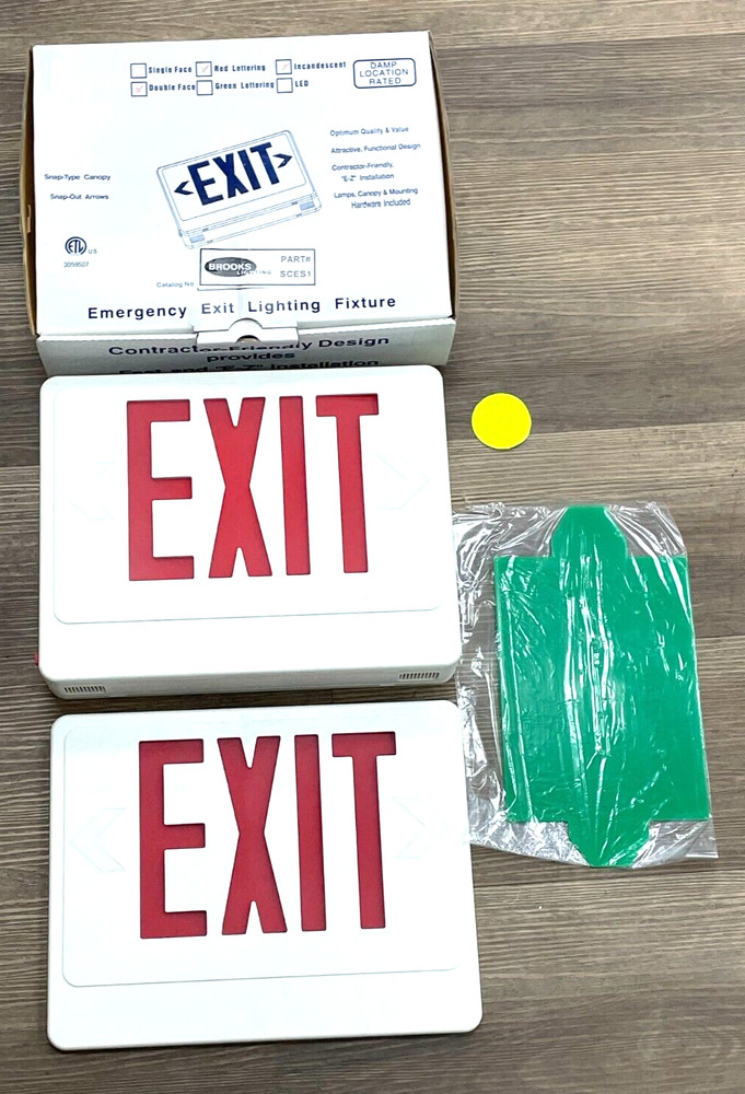 BROOKS LIGHTING EMERGENCY EXIT LIGHTING FIXTURE SCES1 DOUBLE FACED RED LETTERING