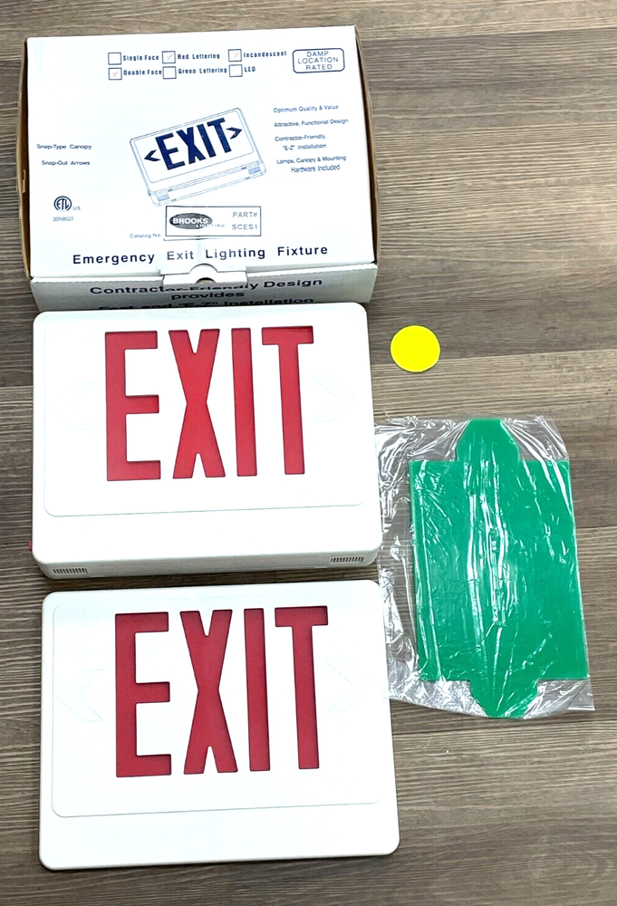 BROOKS LIGHTING EMERGENCY EXIT LIGHTING FIXTURE SCES1 DOUBLE FACED RED LETTERING