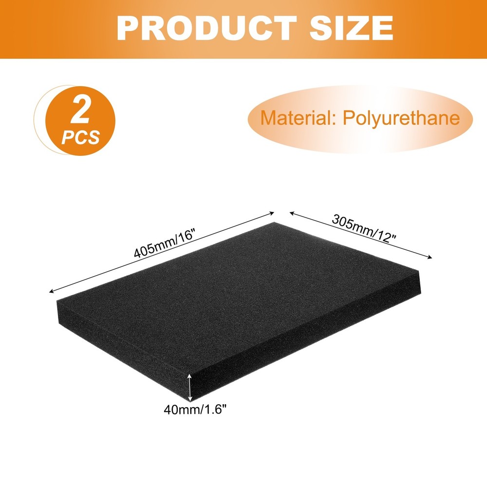 2 pcs Polyurethane Foam Inserts, 16"Lx12"Wx1.6"T Packing Sheets(Black)
