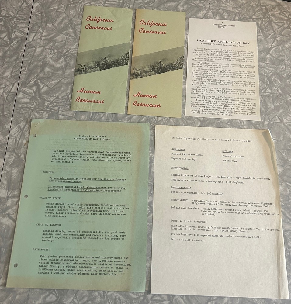1960'S CALIFORNIA DEPT CORRECTIONS CONSERVATION PROGRAM BROCHURES & BULLETINS