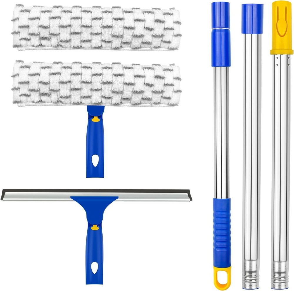 High Window Cleaning Tool with 12-Inch Squeegee and Stainless Handle