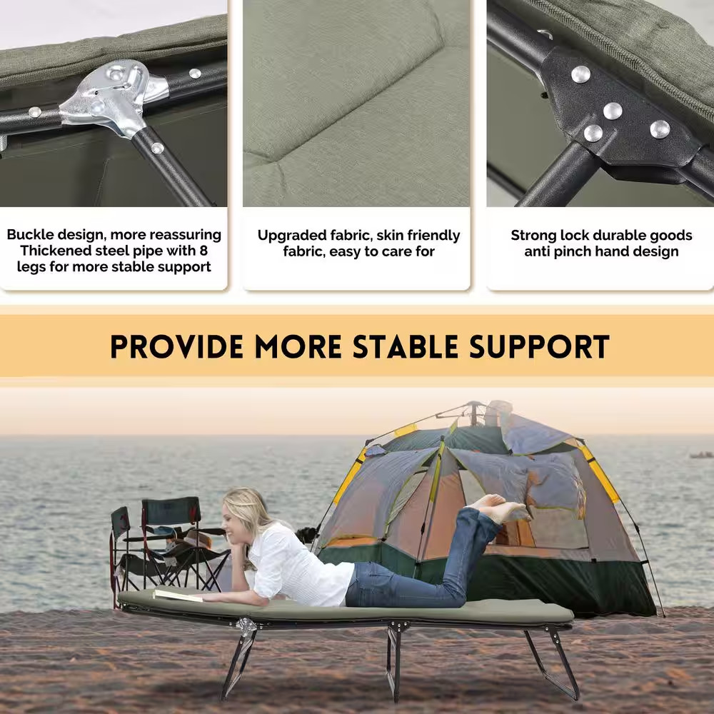 Folding Camping Cot for Adults, 5-Angle Adjustable Camping Cot Heavy Duty Outdoo