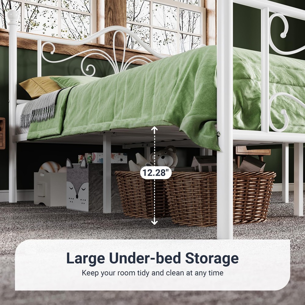 Sleep Better with Sturdy Queen Bed Frame - White Butterfly Design