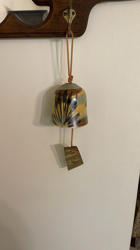 Pacific Stoneware Wind Chime Bell Cattails Pottery Clay Green Brown