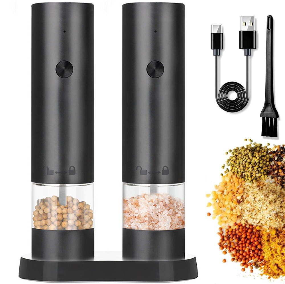 Electric Salt and Pepper Grinder Set, Automatic, Adjustable, Gift, 2 Pack