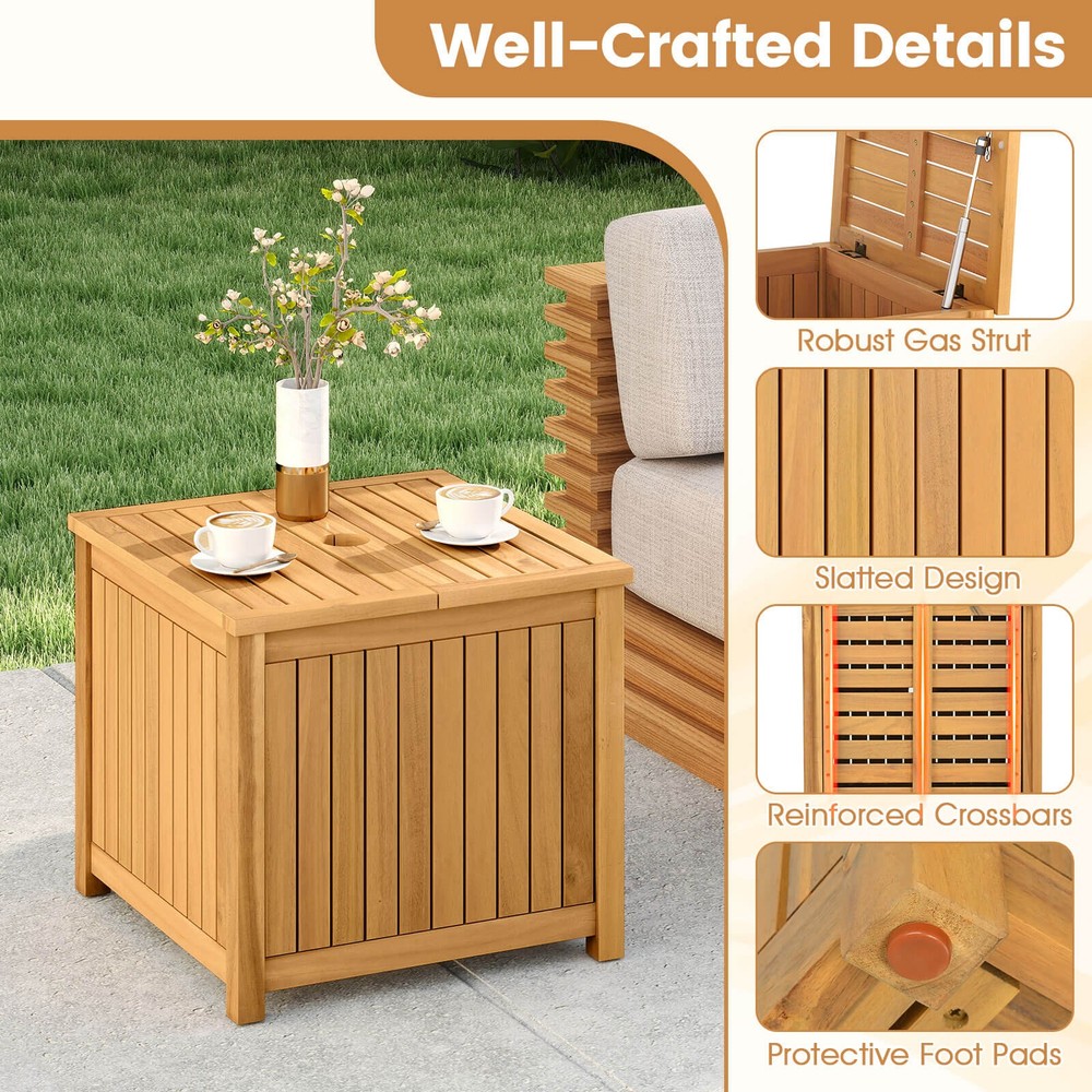 2-in-1 Outdoor Side Table w/Storage, Umbrella Hole & Removable Base for Backyard