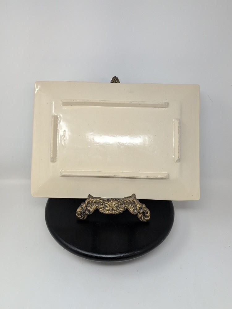 Studio Pottery Rectangle Platter Cherly Glenn Embossed Leaves Cream 12.5x9"