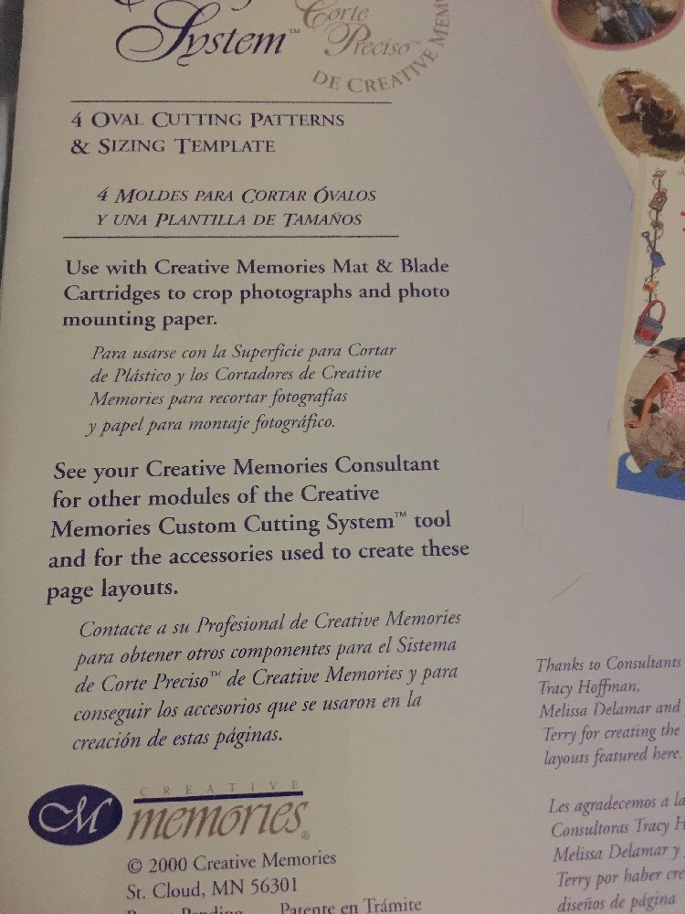 Creative Memories Custom Cutting System Circle & Oval Cutting Patterns