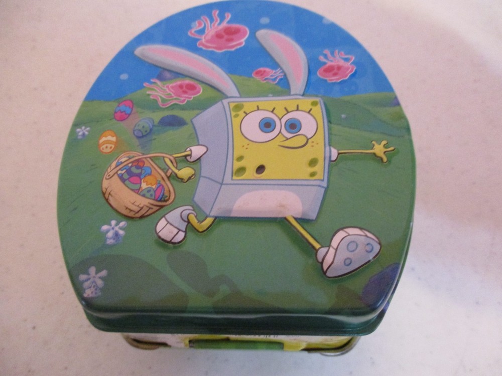 Spongebob Squarepants-Tin Easter Candy Container-4”Tall-2003-Vintage-As Shown