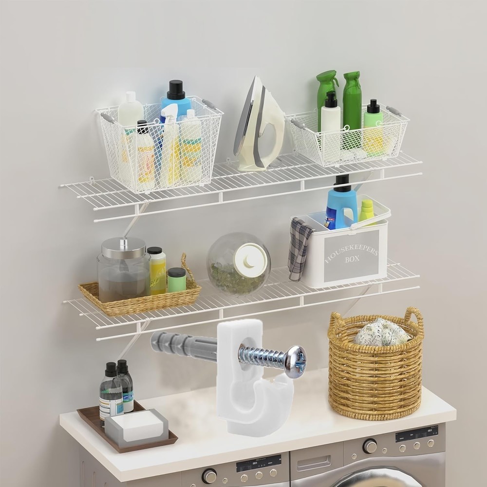 Wall Clips for Wire Shelves - 30 Sets, Plastic, White