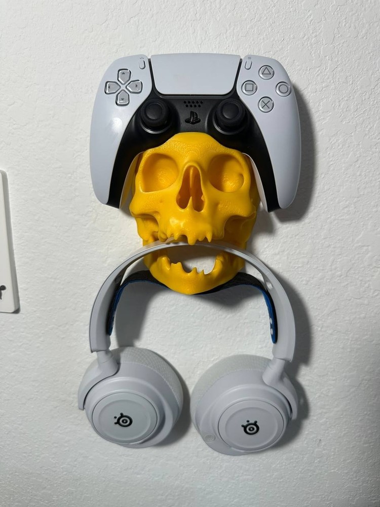 Skull PS5 Controller Wall Mount Holder Stand Gaming Decor Headset Hook