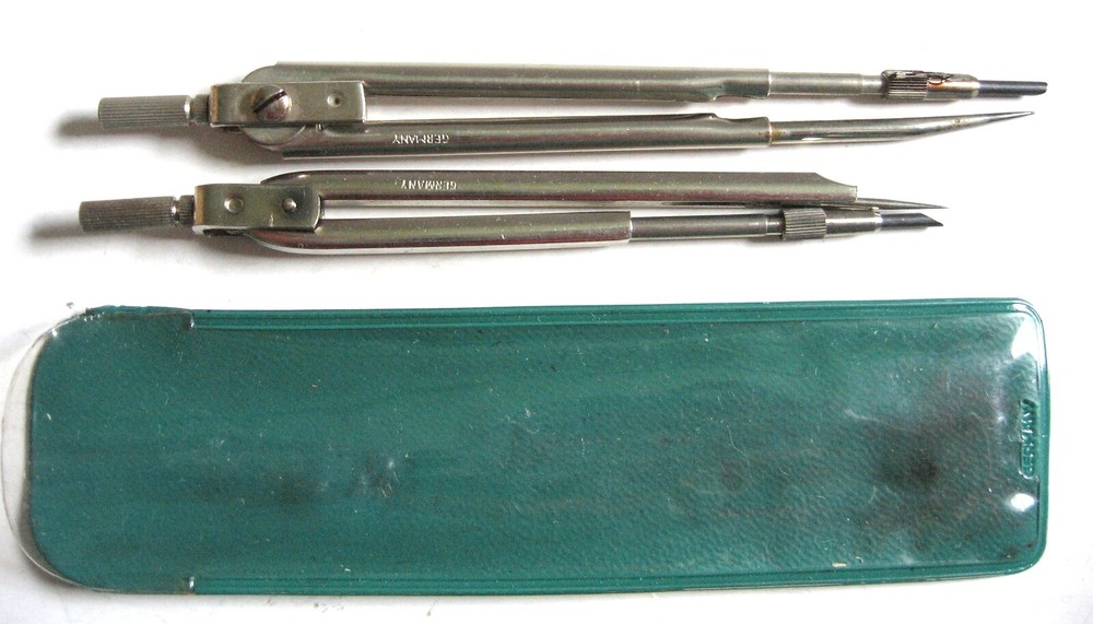 Set of Two Compass Drawing Tools - Germany - with Plastic Pouch